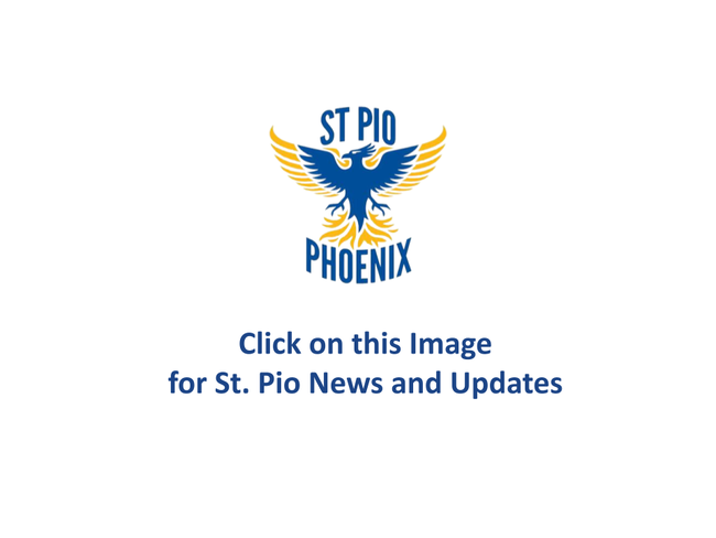 Picture of St. Pio Logo saying &quot;Click on this image for news and updates&quot;